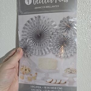 Glitter Fans Party Decorations - Silver